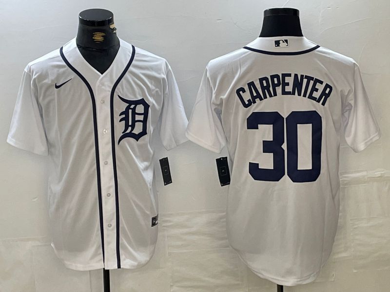 Men Detroit Tigers #30 Carpenter White stripe Game 2024 Nike MLB Jersey style 1